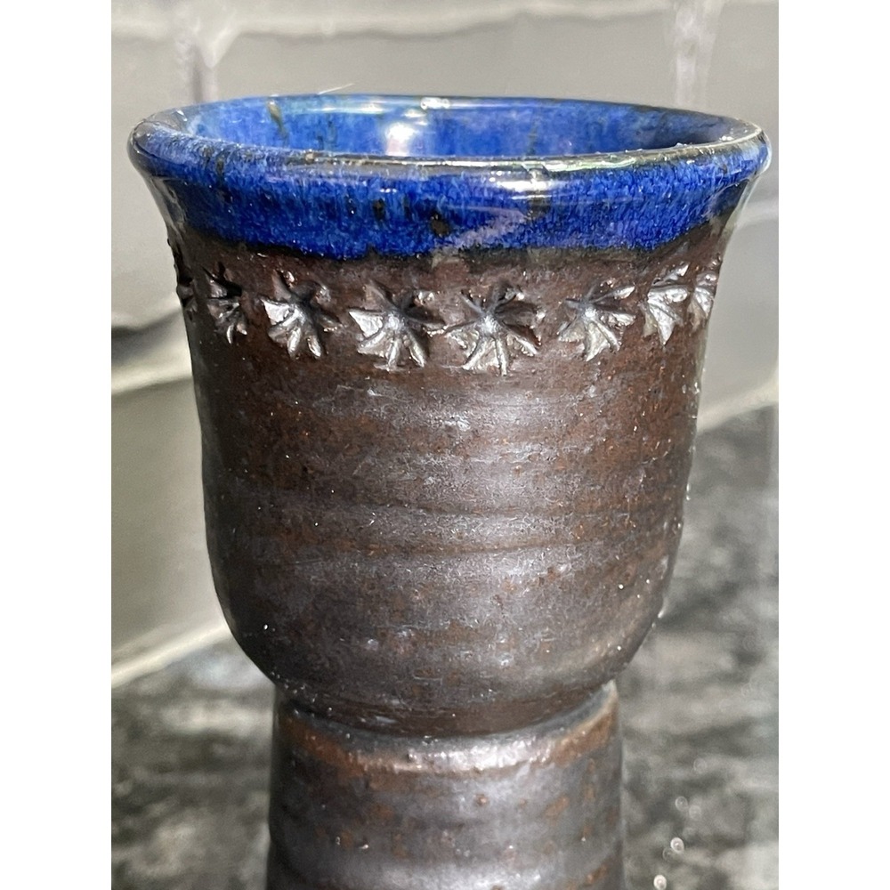 Handmade Studio Pottery Goblets Pair Gunmetal Cobalt Blue Stoneware Chalice 4oz - Picture 6 of 16